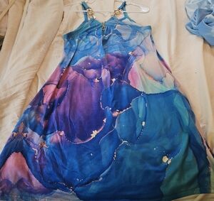 Blue & Purple Marble Print Slip Dress
